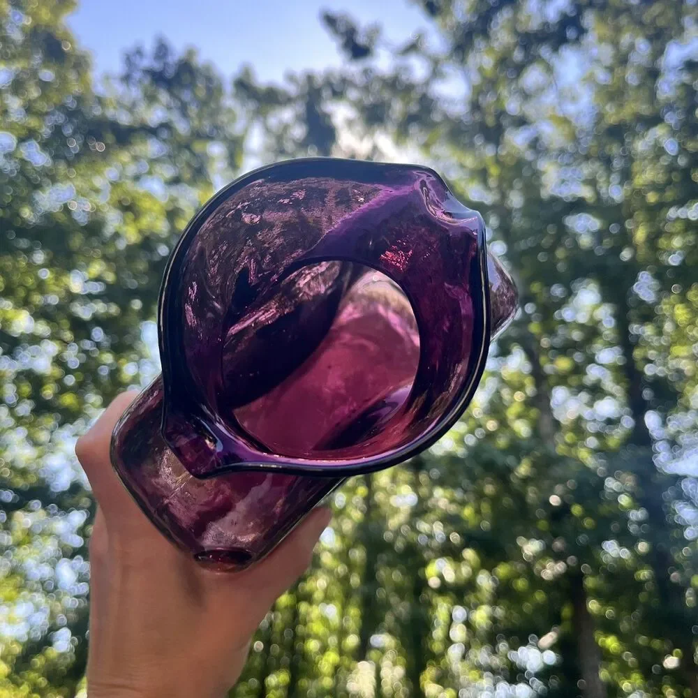 Blenko #384 Amethyst Double Spout Water Bottle Hand Blown MCM Glass 2001 Signed